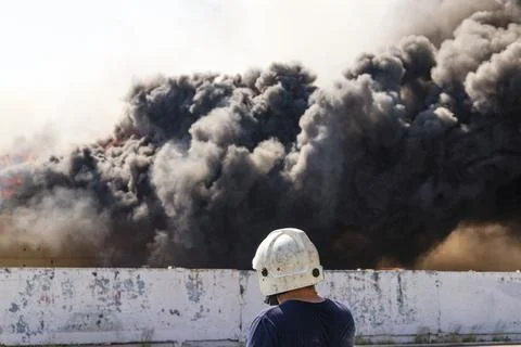 Fire. Burning building. Stock Photos