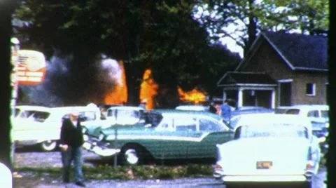Fire Burning Building Terror Attack Bombing 1960s Vintage Film Home Movie 1311 Stock Footage 8994437