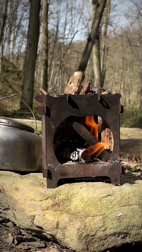 The fire is burning in a camping stove. Stock Footage 270548804
