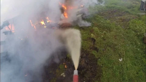 The fire. Burning the car. The fire extinguisher car. Emergency . Stock Footage 76196139