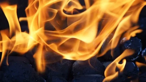 Fire burning on charcoal Stock Footage 76234822