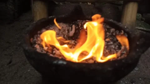 Fire burning in a clay oven. Stock Footage 289355451