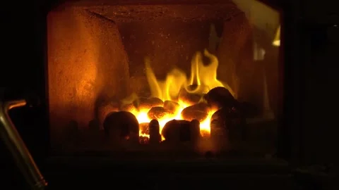 Fire burning coal in a domestic fireplace Stock Footage