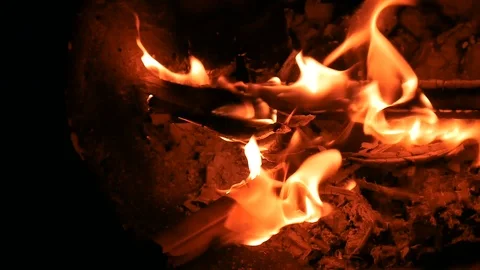 Fire burning in the dark Stock Footage 107847352