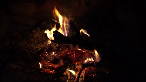 Fire burning in the dark or in a fireplace Stock Footage 267717302