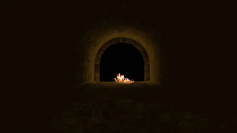 Fire burning in a dark tunnel Stock Footage 164550618