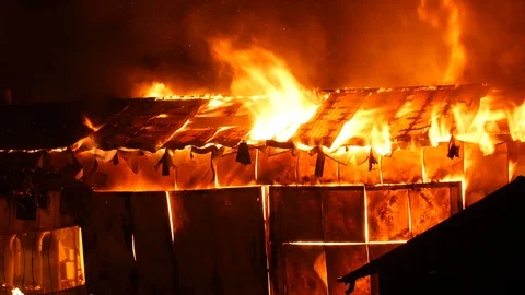 Fire Burning Down A House Stock Footage 91256894