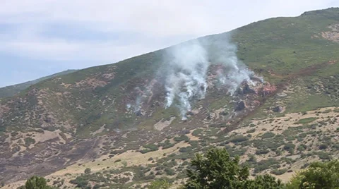Fire burning down mountain Stock Footage 28295470