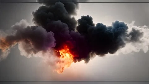 Fire burning effect creating white and black smoke on light background. Stock Footage 273953095