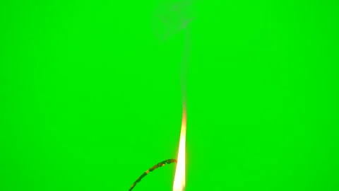 Fire burning electric line on green screen background Stock Footage 247201755