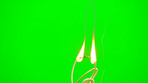 Fire burning electric line on green screen background Stock Footage 247201837