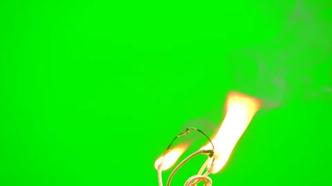 Fire burning electric line on green screen background Stock Footage 247201838