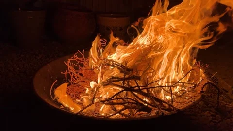Fire burning in a fire pit Stock Footage 277986642
