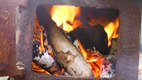 The fire of a burning fire in the stove Stock Footage 250165261