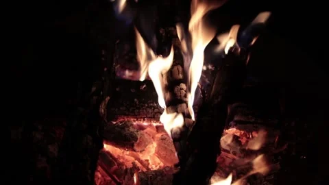 Fire burning in the firepit on an autumn night. The fire is almost done Stock Footage 238741642