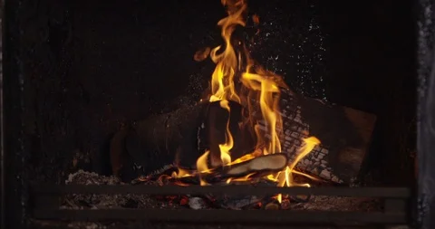 Fire burning in the fireplace, 10x slow motion Stock Footage 121837005