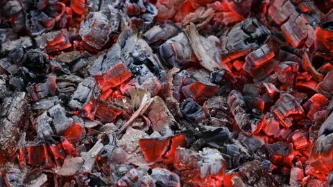 Fire is burning in the fireplace. Close up of some very hot charcoal burning Stock Footage 153910630