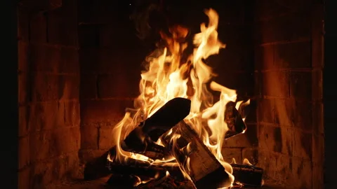 Fire Burning in Fireplace. Flames Engulf a Firelighter Nestled Among Charcoals Stock Footage 316661975