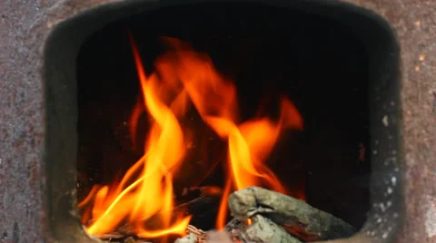 Fire burning in fireplace Stock Footage 27878898