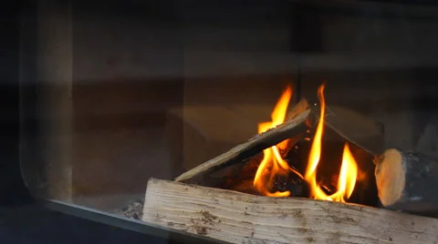 Fire burning in a fireplace Stock Footage 42948773