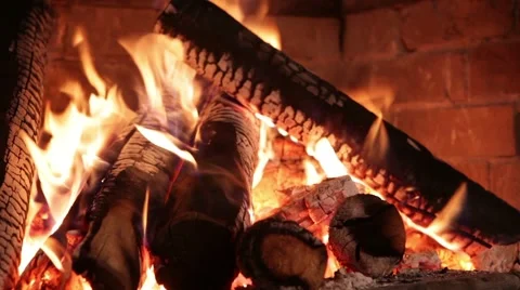 Fire burning in the fireplace Video stock 49452927