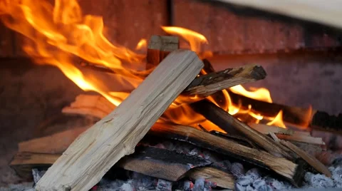 Fire burning in the Fireplace Stock Footage 52925920