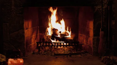Fire burning in a fireplace Stock Footage