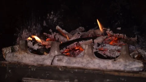 Fire burning in fireplace Stock Footage 72130273