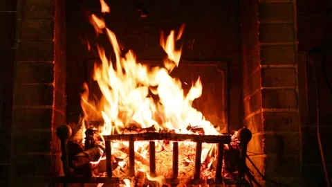 Fire burning in the fireplace Video stock 73150210