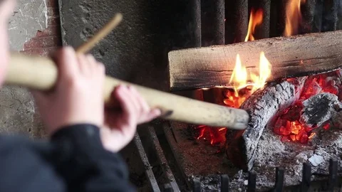 Fire burning in a fireplace Stock Footage 74176460