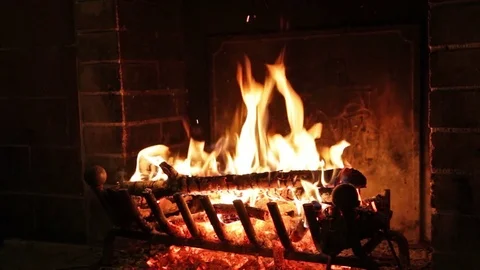 The fire is burning in the fireplace Video stock 78876189