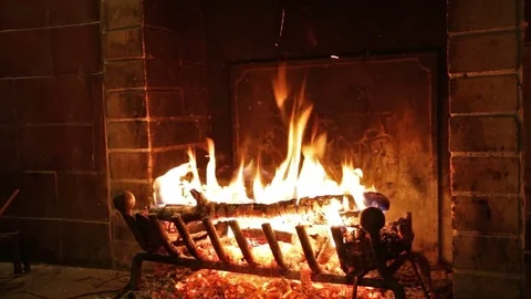 The fire is burning in the fireplace Stock Footage 79041271