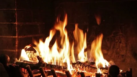 The fire is burning in the fireplace 스톡 동영상 80084957