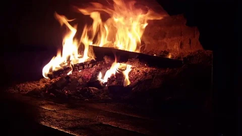 The Fire Is Burning In The Fireplace Stock Footage 83245552