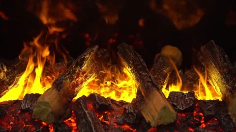 Fire burning in fireplace Stock Footage 88078309