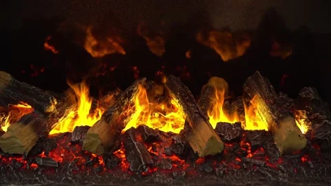 Fire burning in fireplace Stock Footage 88560978