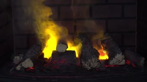Fire burning in fireplace Stock Footage 88561169