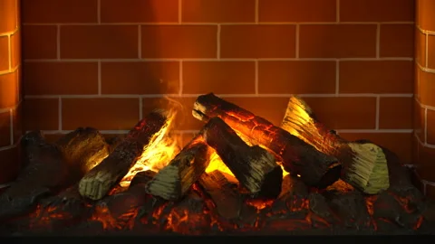 Fire burning in fireplace Stock Footage 88680521