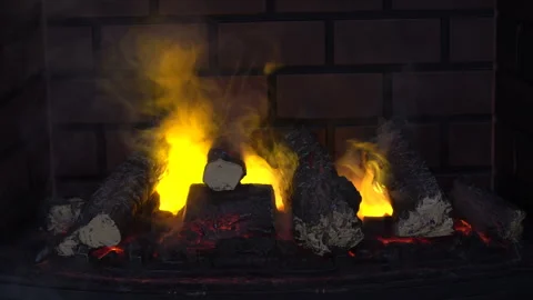 Fire burning in fireplace Stock Footage 88680807