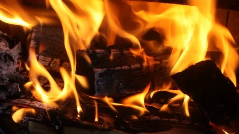 Fire burning in a fireplace Stock Footage 94672632