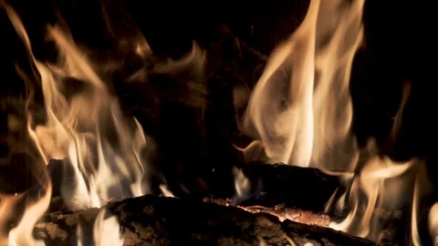 The fire is burning in the fireplace. Stock Footage 107789764