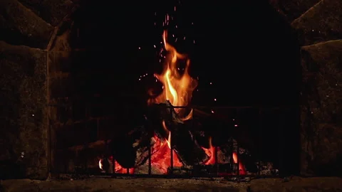 Fire is burning in the fireplace Stock Footage 147602976