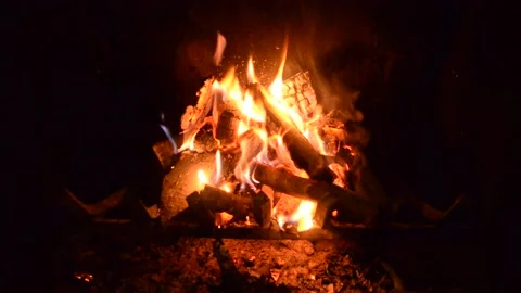 Fire is burning in the fireplace. Stock Footage 166321949