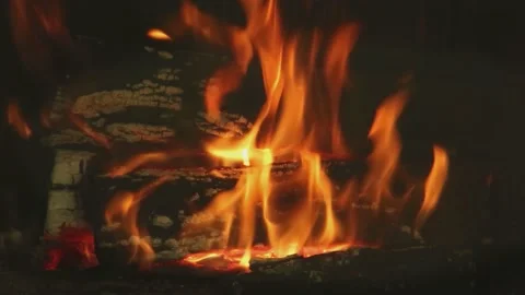 Fire burning in the fireplace Stock Footage 177468719