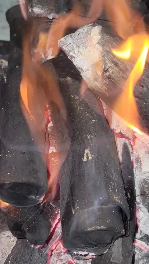 Fire burning in a fireplace footage or fire background Stock Footage 320188645