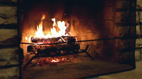 Fire Burning in fireplace of home Stock Footage