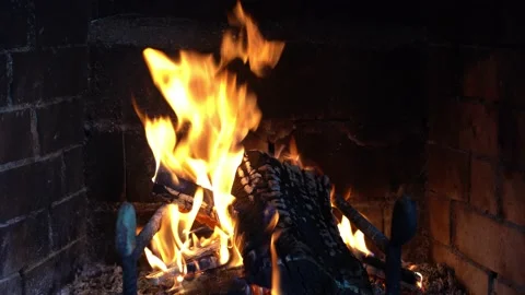 Fire burning in fireplace house Video stock 133000566