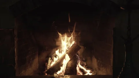 Fire burning in fireplace house Stock Footage 149713166