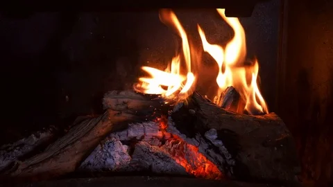 Fire Burning In A Fireplace with logs Stock Footage 101704245
