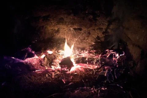 Fire burning in a fireplace Foto stock